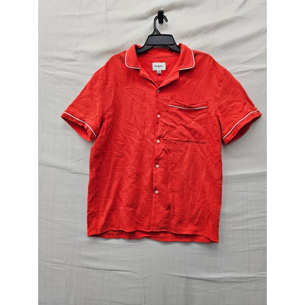 Goodfellow & Co Mens Crinkle Shirt Red Cotton Casual Size Medium